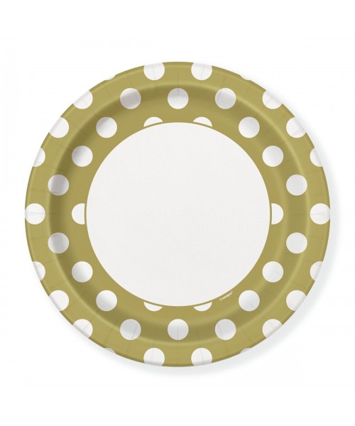 PIATTI 22CM ORO POIS BIANCHI 8PZ - L'Officina delle feste