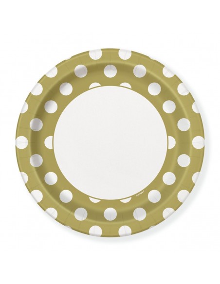 PIATTI 22CM ORO POIS BIANCHI 8PZ - L'Officina delle feste