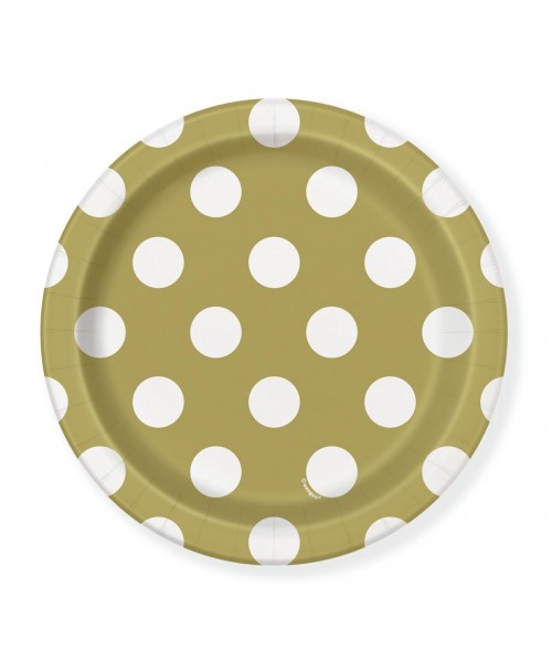 PIATTI 18CM ORO POIS BIANCHI 8PZ - L'Officina delle feste