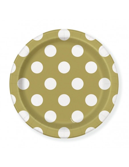 PIATTI 18CM ORO POIS BIANCHI 8PZ - L'Officina delle feste
