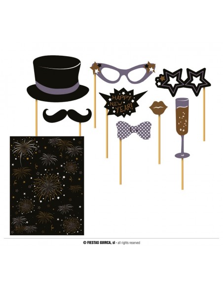 PHOTO BOOTH 8 PEZZI ULTIMO DELL'ANNO CON SFONDO - L'Officina