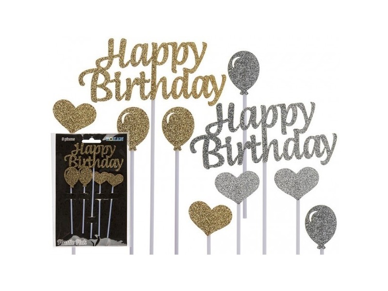 TOPPER CAKE PLASTICA HAPPY BDAY ARGENTO 10CM - L'Officina delle