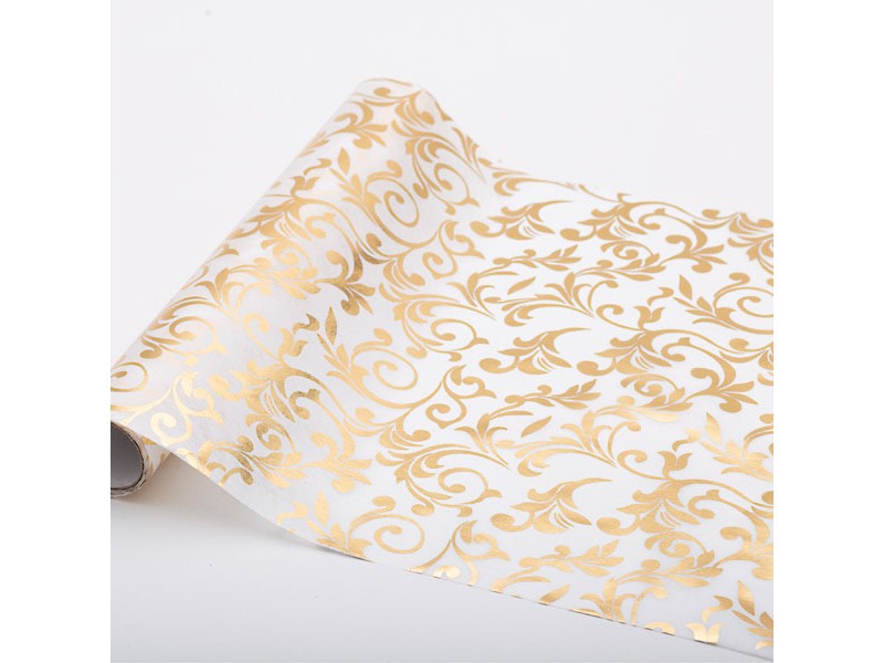TABLE RUNNER BIANCO DECORO ORO CM28X3MT - L'Officina delle feste