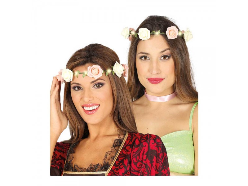 TIARA FIORI ROSA CON LUCI - L'Officina delle feste
