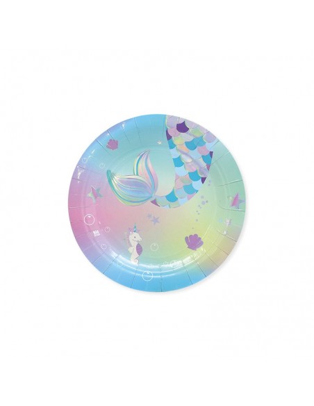 PIATTO CARTA DIAM. 18CM. SIRENA MERMAID 8PZ - L'Officina delle