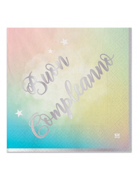 TOVAGLIOLO 33X33 BUON COMPLEANNO RANBOW - L'Officina delle feste