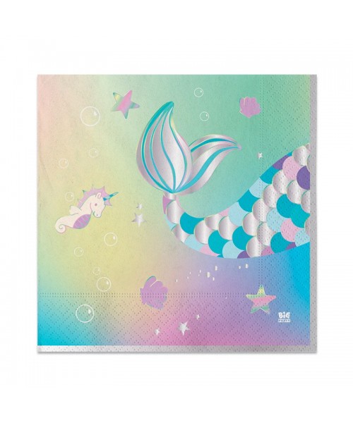 TOVAGLIOLI 33X33 SIRENA MARMAID 20PZ - L'Officina delle feste