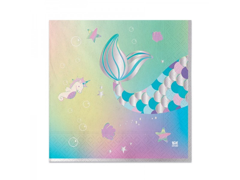 TOVAGLIOLI 33X33 SIRENA MARMAID 20PZ - L'Officina delle feste