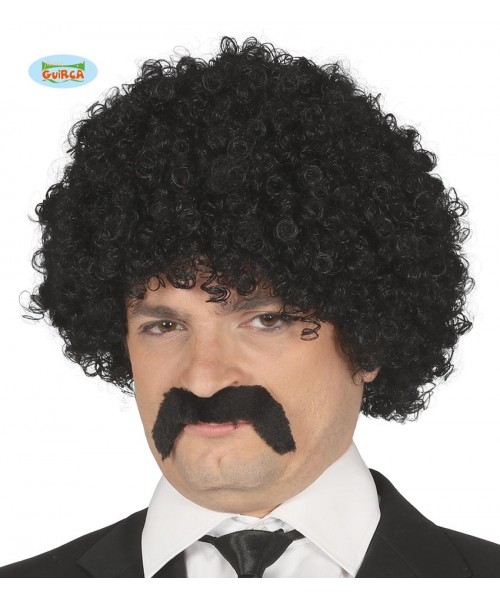 PARRUCCA RICCI NERI CON BAFFI