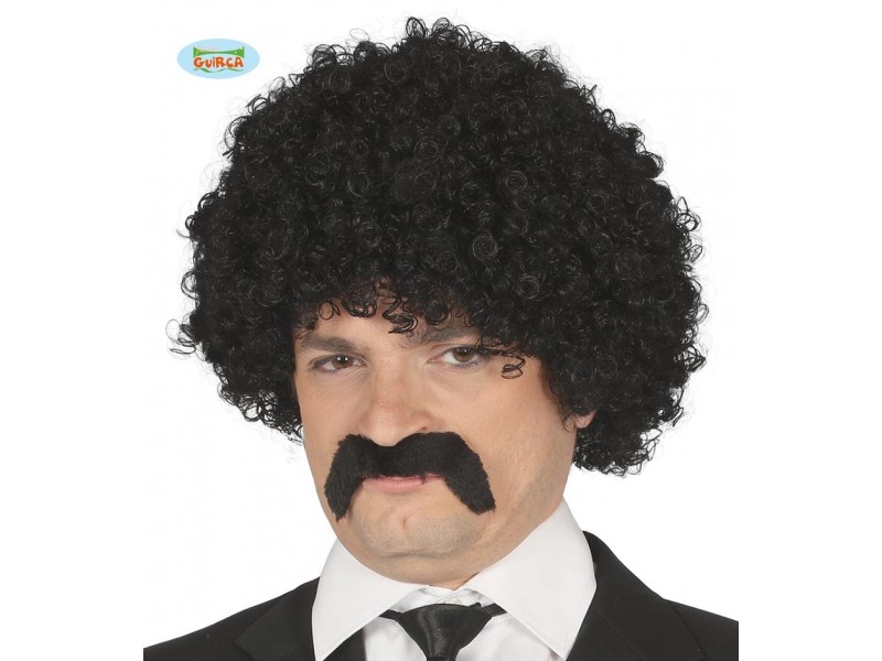 PARRUCCA RICCI NERI CON BAFFI