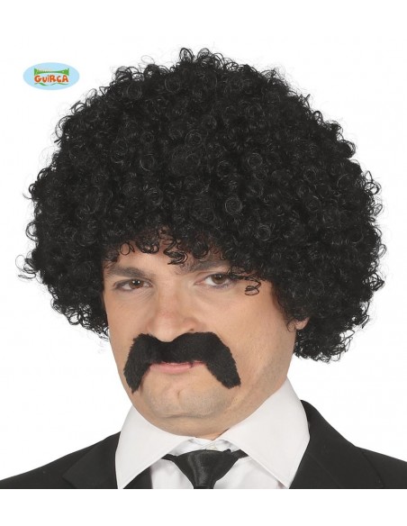 PARRUCCA RICCI NERI CON BAFFI