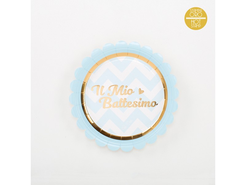 PIATTO BABY CHIC CELESTE IL MIO BATTESIMO 8PZ 18CM - L'Officina