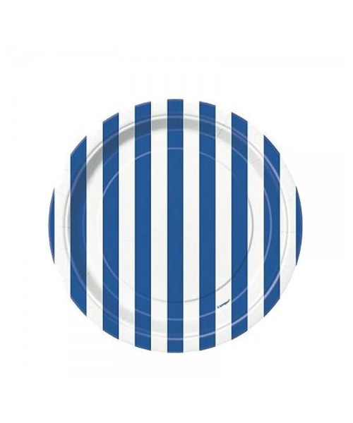 PLATE CM 18 BIANCO A RIGHE ROYAL BLU 8PZ - L'Officina delle
