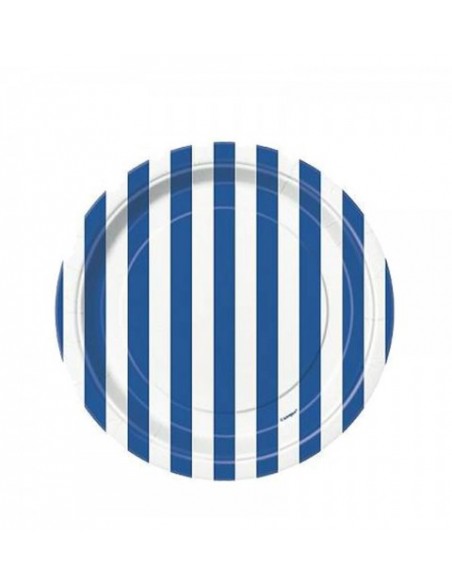 PLATE CM 18 BIANCO A RIGHE ROYAL BLU 8PZ - L'Officina delle