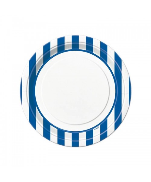 PLATE CM 23 BIANCO A RIGHE ROYAL BLU 8PZ - L'Officina delle