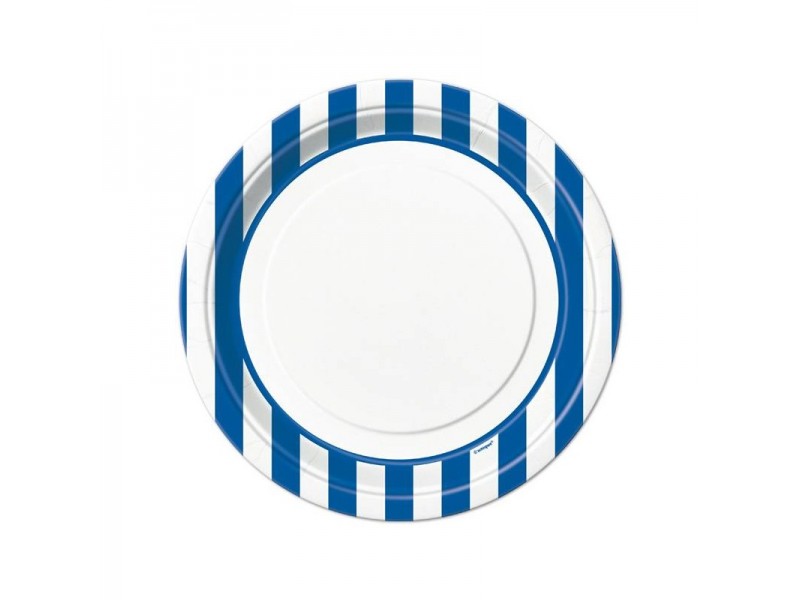 PLATE CM 23 BIANCO A RIGHE ROYAL BLU 8PZ - L'Officina delle