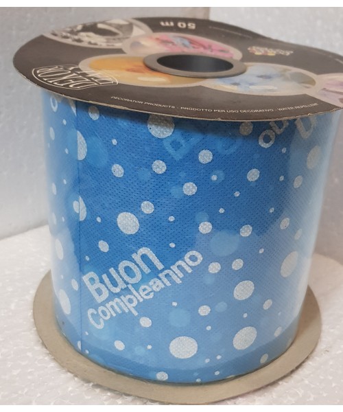 ROTOLO TNT BUON COMPLEANNO TURCHESE H.12,5CM X 50MT -