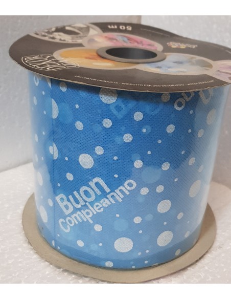 ROTOLO TNT BUON COMPLEANNO TURCHESE H.12,5CM X 50MT -