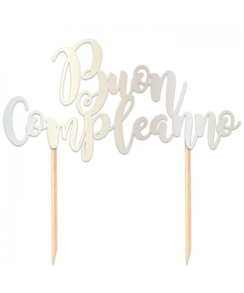 TOPPER CAKE BUON COMPLEANNO 20X17 ARGENTO METAL - L'Officina