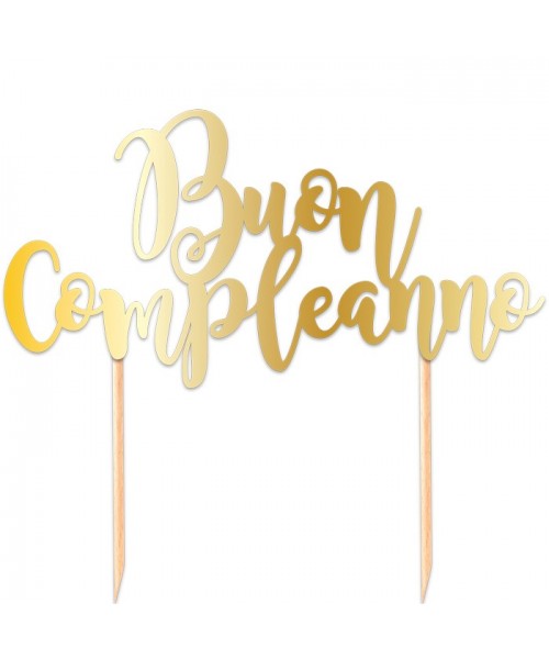 TOPPER CAKE BUON COMPLEANNO 20X17 ORO METAL - L'Officina delle