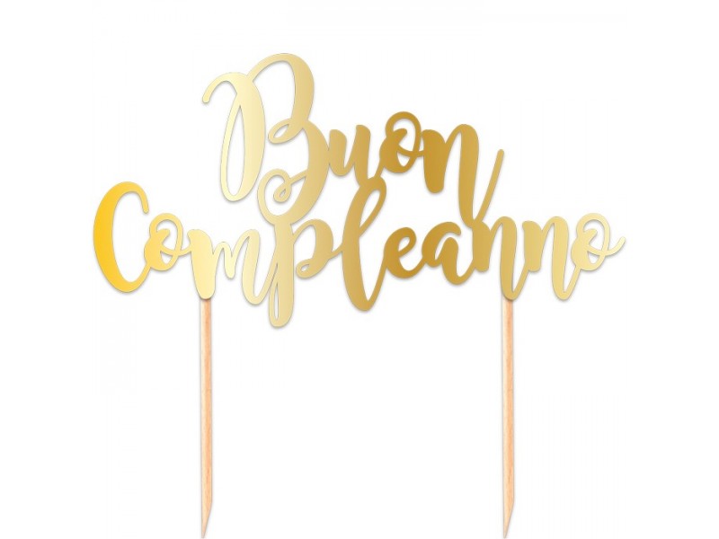 TOPPER CAKE BUON COMPLEANNO 20X17 ORO METAL - L'Officina delle