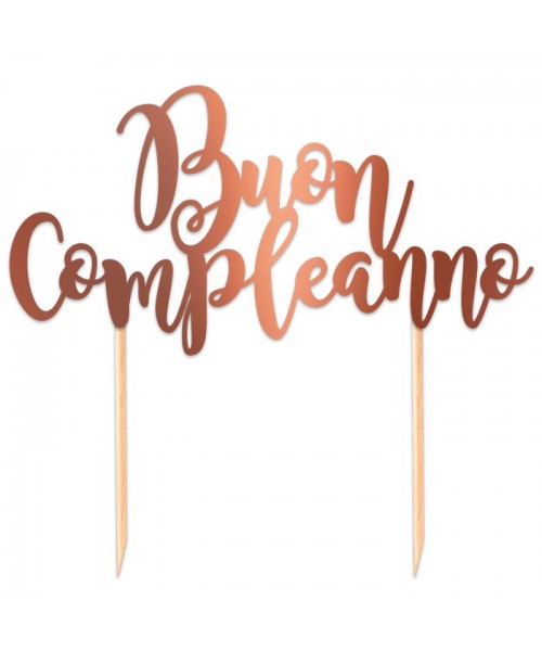 TOPPER CAKE BUON COMPLEANNO 20X17 ROSE GOLD METAL - L'Officina