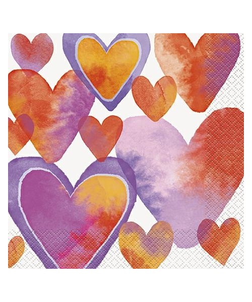 TOVAGLIOLO 33X33 WATERCOLOUR HEARTS 16PZ - L'Officina delle