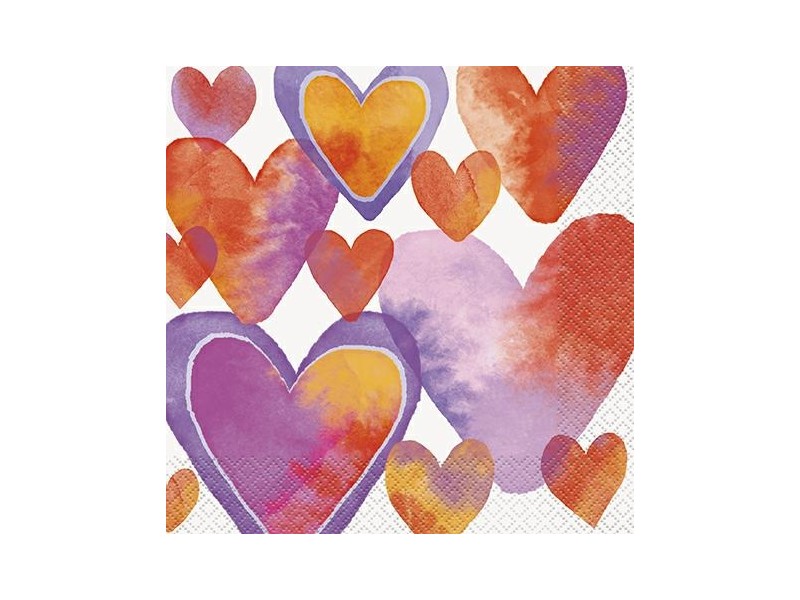 TOVAGLIOLO 33X33 WATERCOLOUR HEARTS 16PZ - L'Officina delle