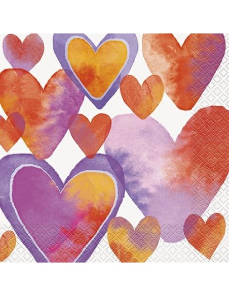 TOVAGLIOLO 33X33 WATERCOLOUR HEARTS 16PZ - L'Officina delle
