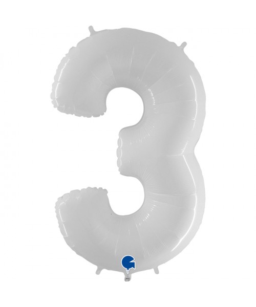 PALLONE MYLAR MEGA NUMERO N. 3 BIANCO 102CM - L'Officina delle