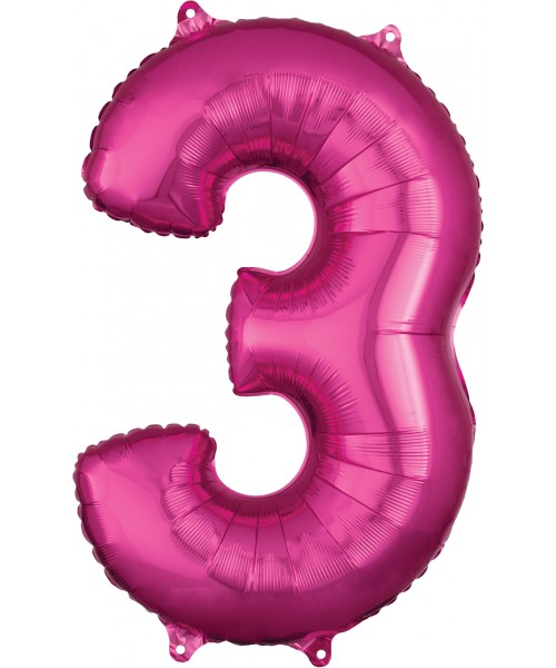 PALLONE MYLAR MEGA NUMERO N. 3 FUCSIA 86CM - L'Officina delle