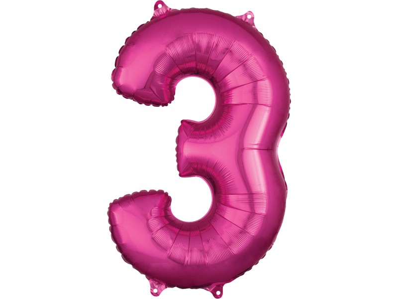 PALLONE MYLAR MEGA NUMERO N. 3 FUCSIA 86CM - L'Officina delle