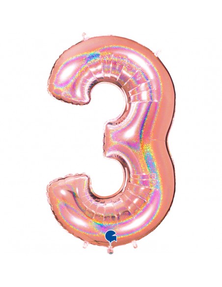 PALLONE MYLAR MEGA N. 3 GLITTER ROSE GOLD 102CM - L'Officina