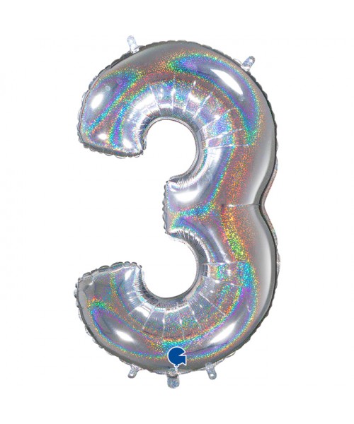PALLONE MYLAR MEGA N. 3 GLITTER SILVER 102CM - L'Officina delle