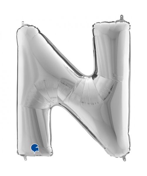 PALLONE MYLAR MEGA LETTERA "N" ARGENTO 102CM - L'Officina delle 2
