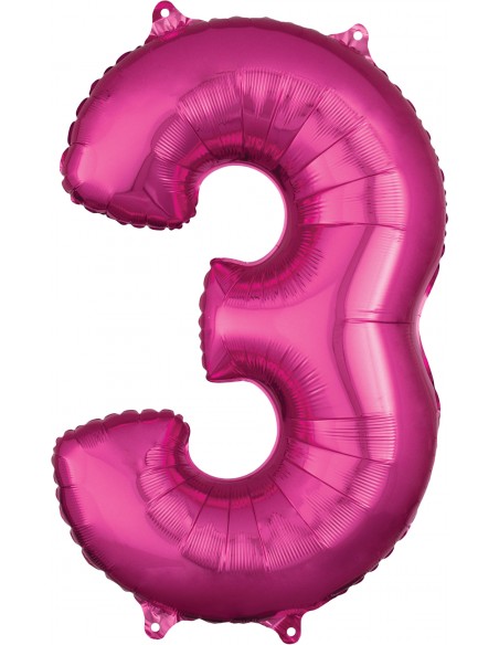 PALLONE MYLAR MEGA NUMERO N. 3 FUCSIA 86CM - L'Officina delle