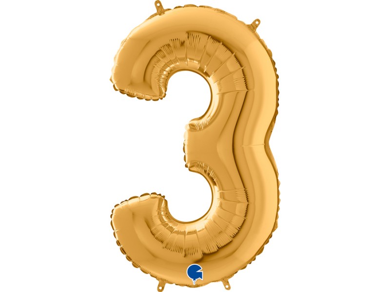 PALLONE MYLAR MEGA NUMERO N. 3 ORO 102CM - L'Officina delle