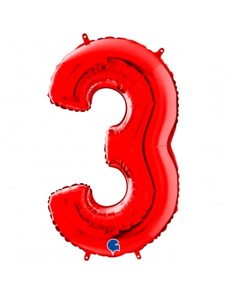 PALLONE MYLAR MEGA NUMERO N. 3 ROSSO 102CM - L'Officina delle
