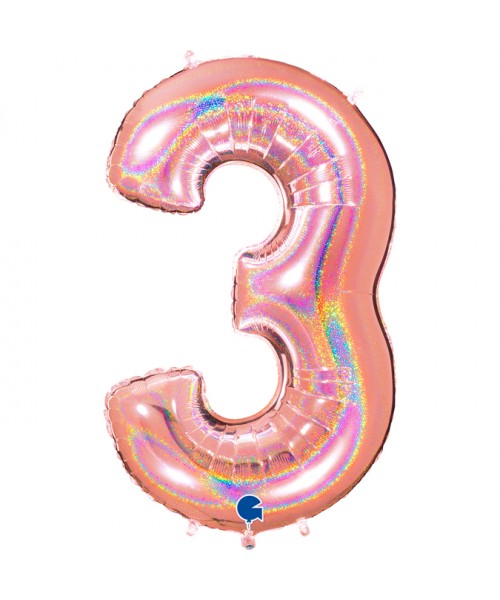 PALLONE MYLAR MEGA N. 3 GLITTER ROSE GOLD 102CM - L'Officina 2