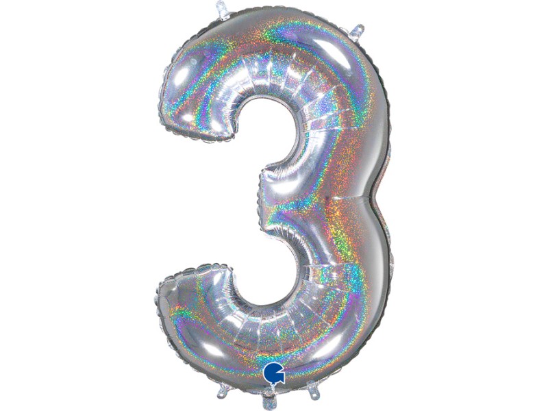 PALLONE MYLAR MEGA N. 3 GLITTER SILVER 102CM - L'Officina delle