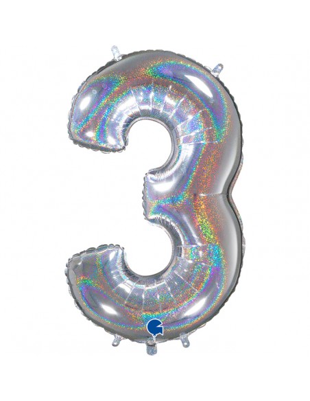 PALLONE MYLAR MEGA N. 3 GLITTER SILVER 102CM - L'Officina delle