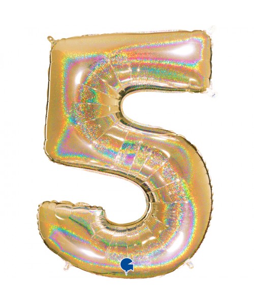 PALLONE MYLAR MEGA N. 5 GLITTER GOLD 102CM - L'Officina delle 2