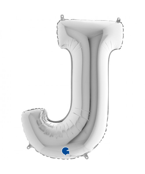 PALLONE MYLAR MEGA LETTERA "J" ARGENTO 102CM - L'Officina delle 2