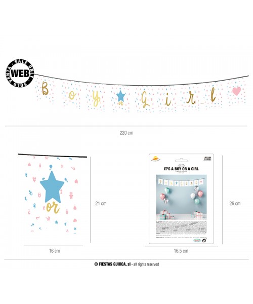 FESTONE CARTONCINO BOY OR GIRL 220CM STAMPA ORO LUCIDA -