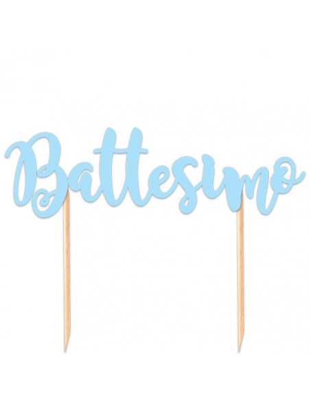 TOPPER CAKE BATTESIMO 20X13 CELESTE - L'Officina delle feste