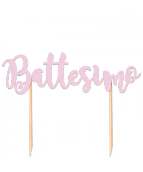 TOPPER CAKE BATTESIMO 20X13 ROSA - L'Officina delle feste