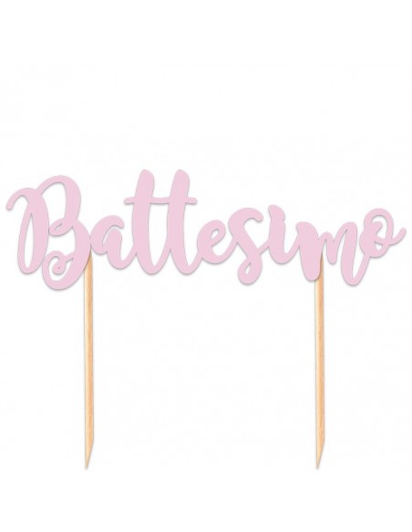 TOPPER CAKE BATTESIMO 20X13 ROSA - L'Officina delle feste