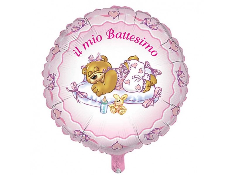 PALLONE MYLAR BIG CM.80 BATTESIMO ROSA ORSETTO - L'Officina