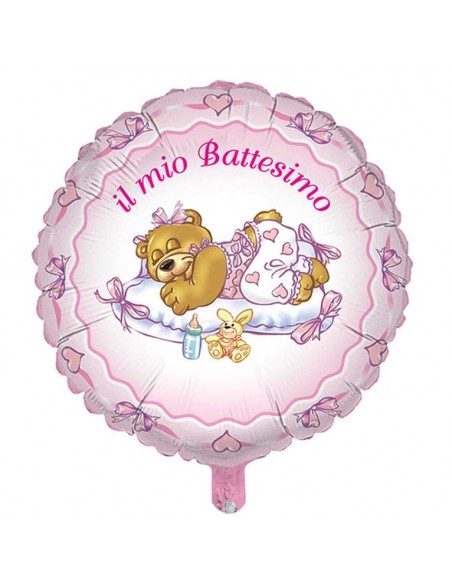 PALLONE MYLAR BIG CM.80 BATTESIMO ROSA ORSETTO - L'Officina