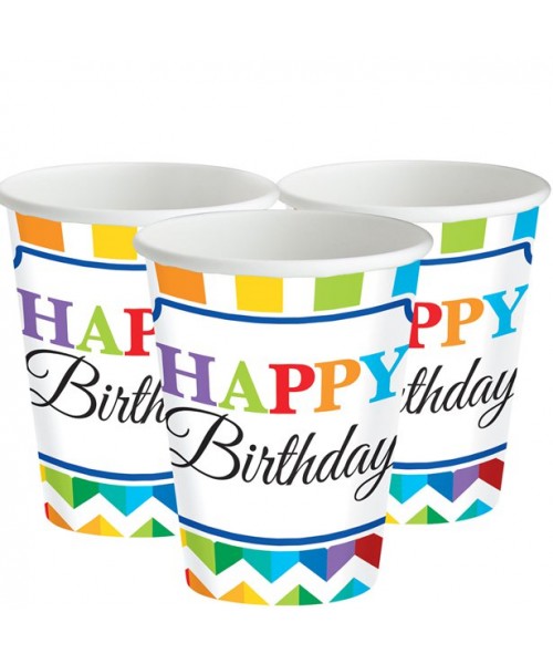 BICCHIERE CARTA 266CC BRIGHT BDAY 8PZ - L'Officina delle feste